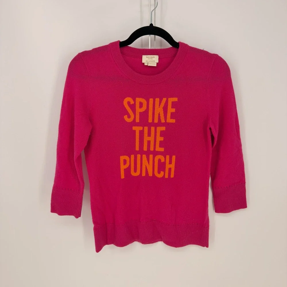 Kate Spade Sweater Women Small Pink Spike The Punch Wool Cashmere Graphic Preppy